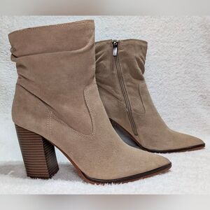 Vince Camuto Women's 10 Crethana Rouched Suede Block Heel Boot Western Cowgirl